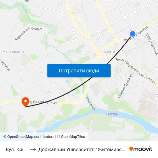 Вул. Київська to Державний Університет ""Житомирська Політехніка"" map