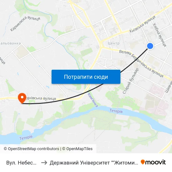 Вул. Небесної Сотні to Державний Університет ""Житомирська Політехніка"" map