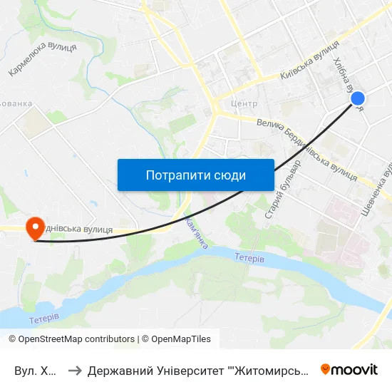 Вул. Хлібна to Державний Університет ""Житомирська Політехніка"" map