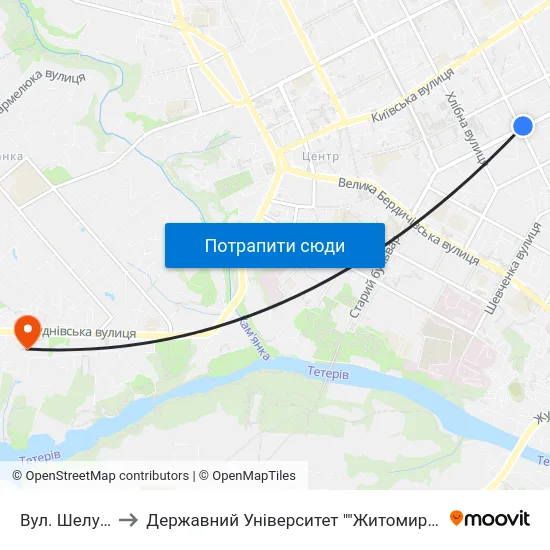 Вул. Шелушкова to Державний Університет ""Житомирська Політехніка"" map