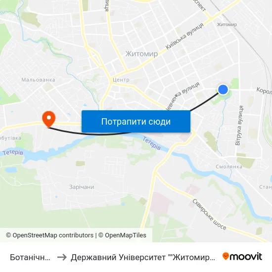 Ботанічний Сад to Державний Університет ""Житомирська Політехніка"" map
