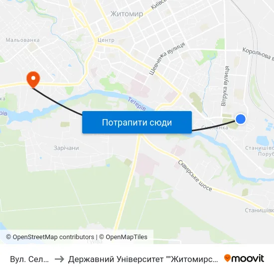 Вул. Селецька to Державний Університет ""Житомирська Політехніка"" map