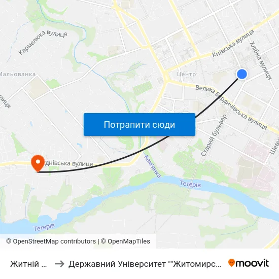 Житній Ринок to Державний Університет ""Житомирська Політехніка"" map