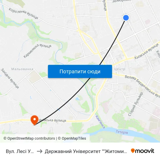 Вул. Лесі Українки to Державний Університет ""Житомирська Політехніка"" map