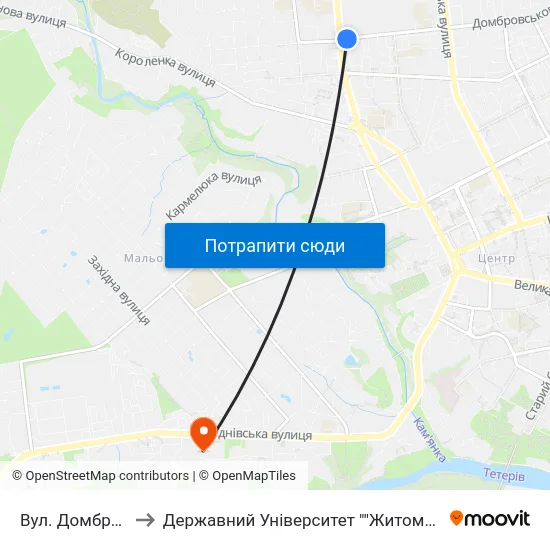 Вул. Домбровського to Державний Університет ""Житомирська Політехніка"" map
