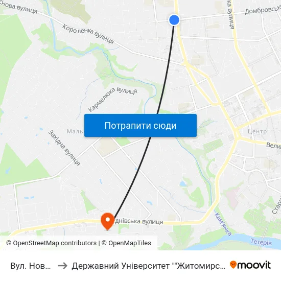 Вул. Новосінна to Державний Університет ""Житомирська Політехніка"" map