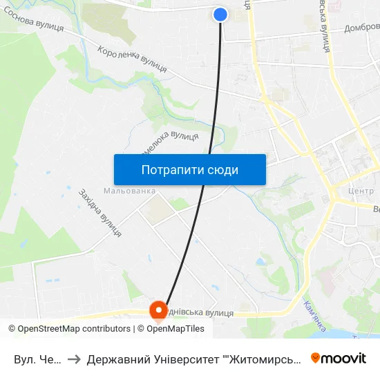 Вул. Чехова to Державний Університет ""Житомирська Політехніка"" map
