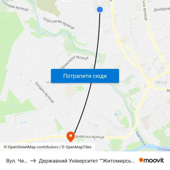 Вул. Чехова to Державний Університет ""Житомирська Політехніка"" map