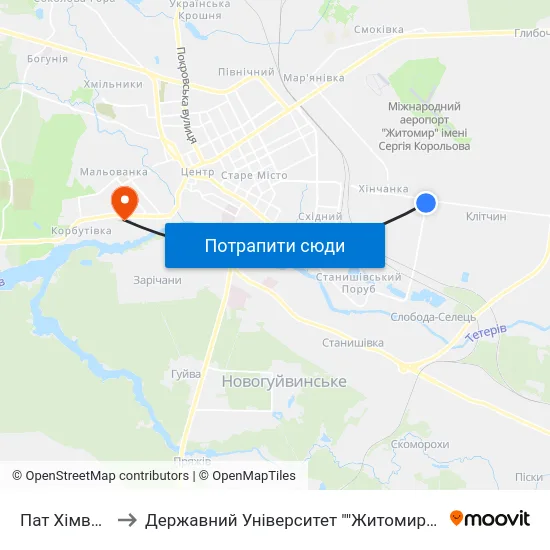 Пат Хімволокно to Державний Університет ""Житомирська Політехніка"" map