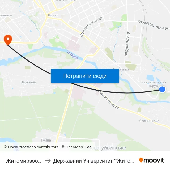 Житомирзооветпостач to Державний Університет ""Житомирська Політехніка"" map