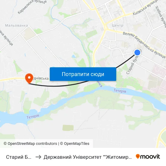 Старий Бульвар to Державний Університет ""Житомирська Політехніка"" map