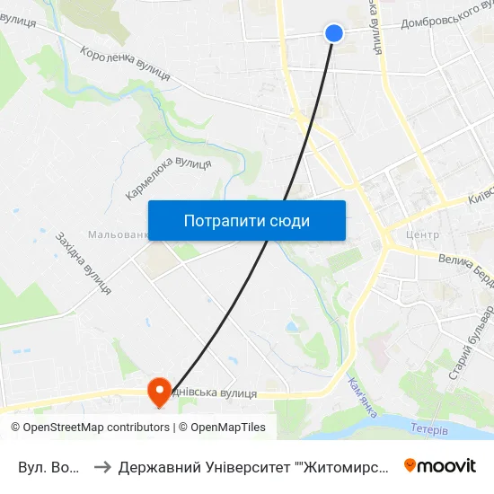 Вул. Войкова to Державний Університет ""Житомирська Політехніка"" map