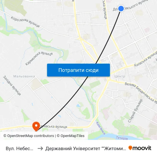 Вул. Небесної Сотні to Державний Університет ""Житомирська Політехніка"" map