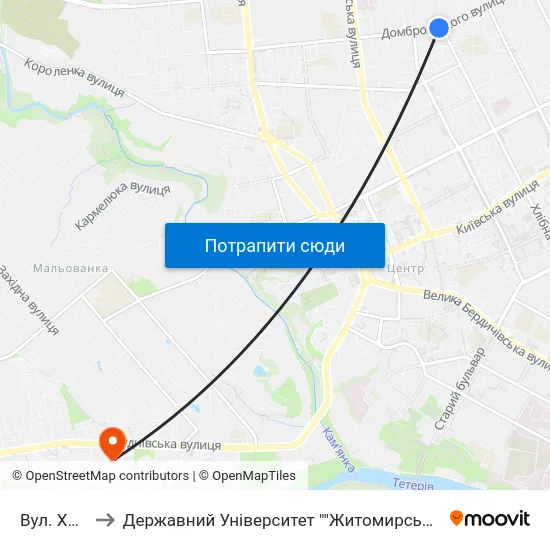 Вул. Хлібна to Державний Університет ""Житомирська Політехніка"" map
