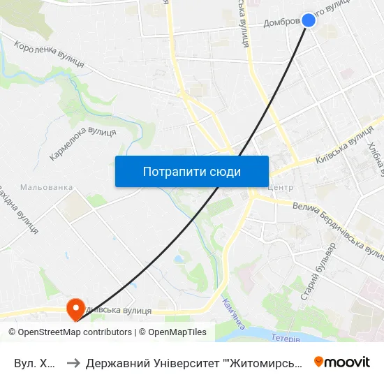 Вул. Хлібна to Державний Університет ""Житомирська Політехніка"" map