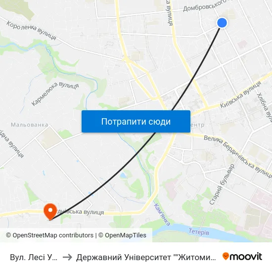 Вул. Лесі Українки to Державний Університет ""Житомирська Політехніка"" map
