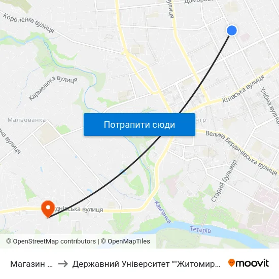 Магазин Віктор to Державний Університет ""Житомирська Політехніка"" map
