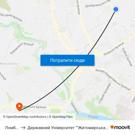 Ломбард to Державний Університет ""Житомирська Політехніка"" map