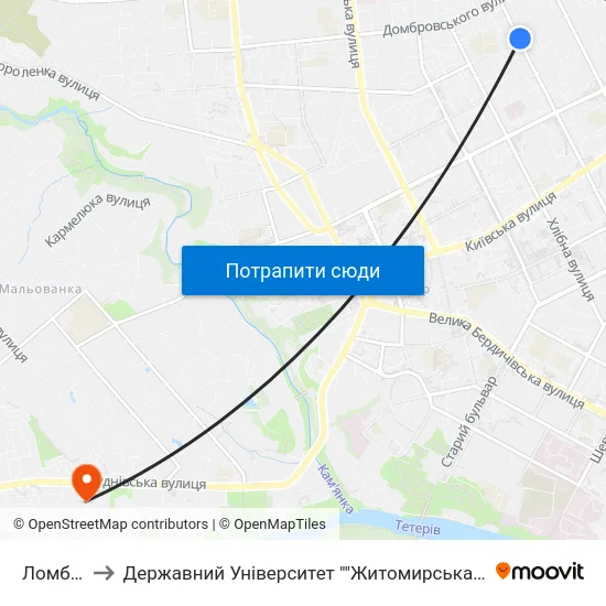 Ломбард to Державний Університет ""Житомирська Політехніка"" map