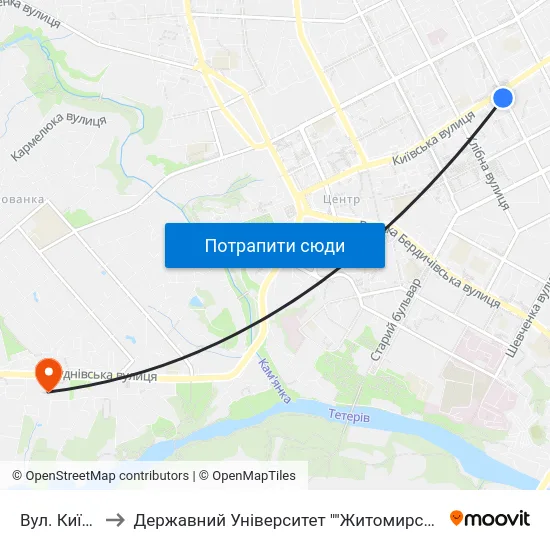 Вул. Київська to Державний Університет ""Житомирська Політехніка"" map