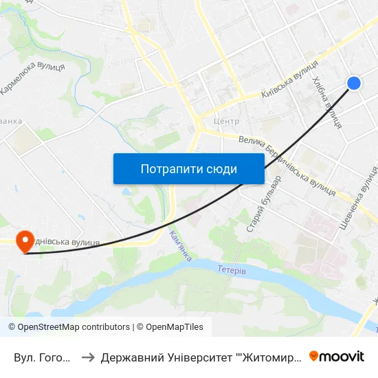 Вул. Гоголівська to Державний Університет ""Житомирська Політехніка"" map