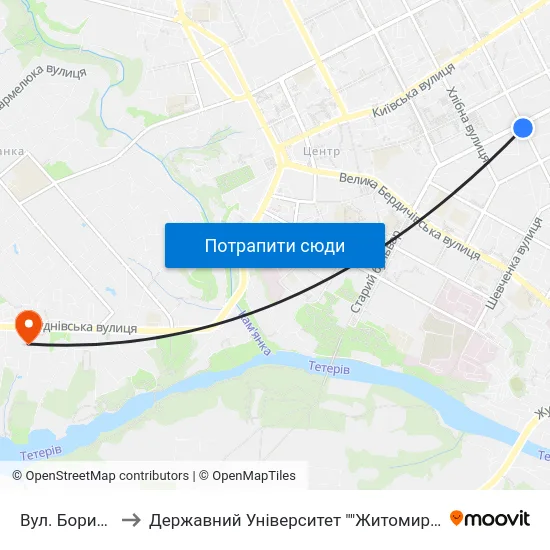 Вул. Бориса Тена to Державний Університет ""Житомирська Політехніка"" map