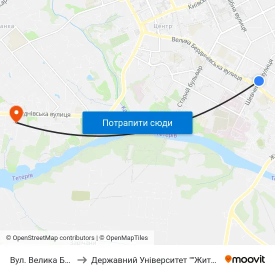 Вул. Велика Бердичівська to Державний Університет ""Житомирська Політехніка"" map