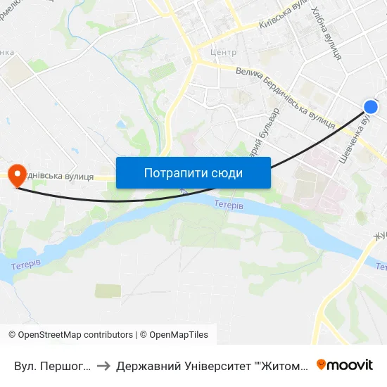 Вул. Першого Травня to Державний Університет ""Житомирська Політехніка"" map