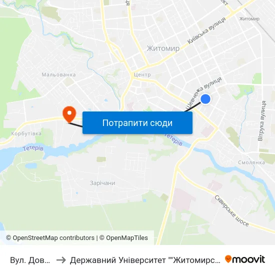 Вул. Довженка to Державний Університет ""Житомирська Політехніка"" map