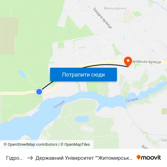 Гідропарк to Державний Університет ""Житомирська Політехніка"" map