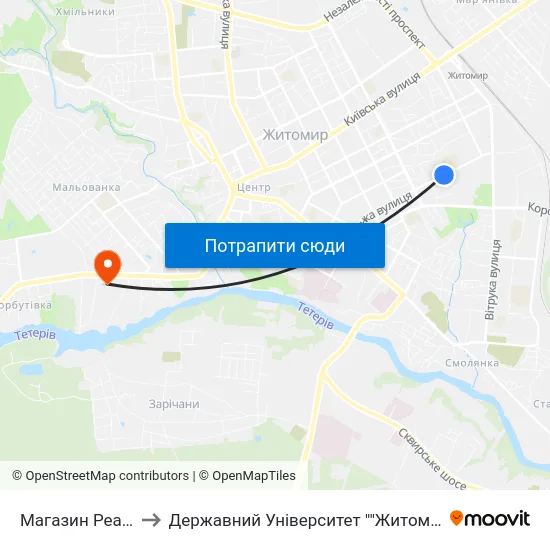 Магазин Реал-Маркет to Державний Університет ""Житомирська Політехніка"" map