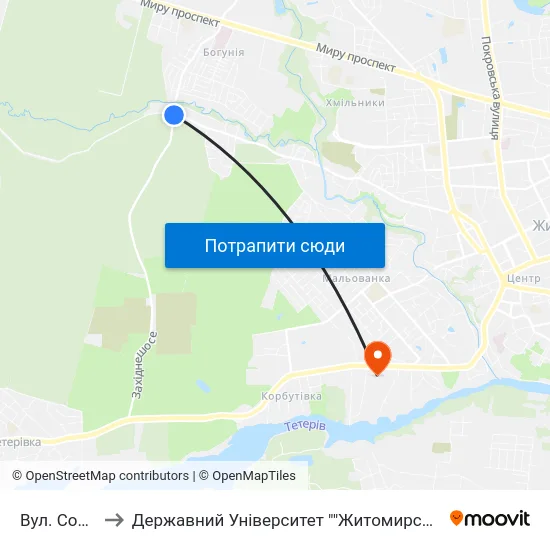 Вул. Соснова to Державний Університет ""Житомирська Політехніка"" map