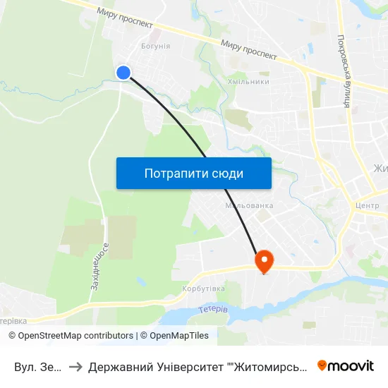 Вул. Зелена to Державний Університет ""Житомирська Політехніка"" map