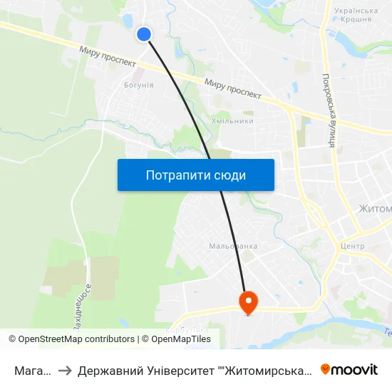 Магазин to Державний Університет ""Житомирська Політехніка"" map