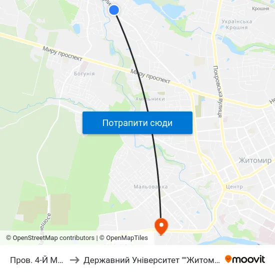 Пров. 4-Й Максютова to Державний Університет ""Житомирська Політехніка"" map