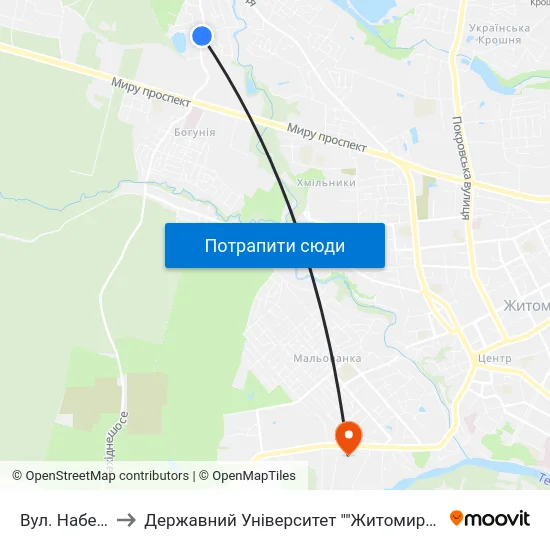 Вул. Набережна to Державний Університет ""Житомирська Політехніка"" map