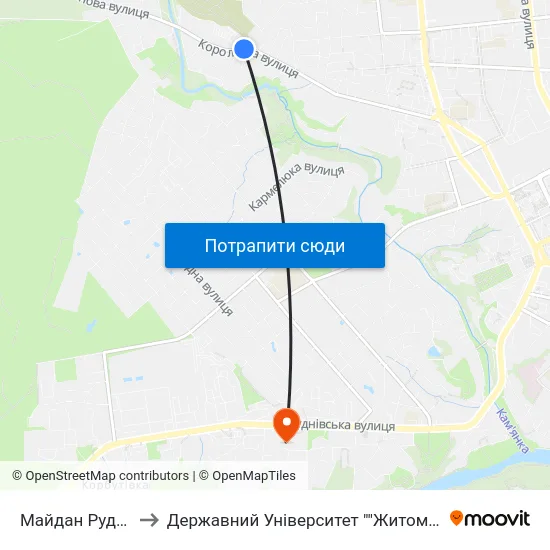 Майдан Руднянський to Державний Університет ""Житомирська Політехніка"" map