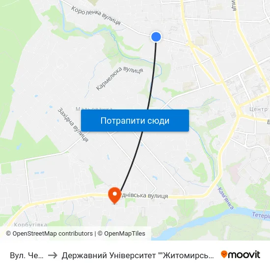 Вул. Чехова to Державний Університет ""Житомирська Політехніка"" map