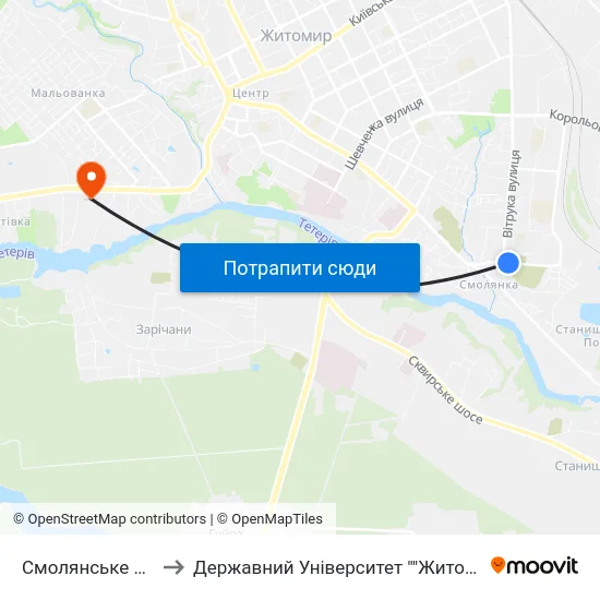 Смолянське Кладовище to Державний Університет ""Житомирська Політехніка"" map