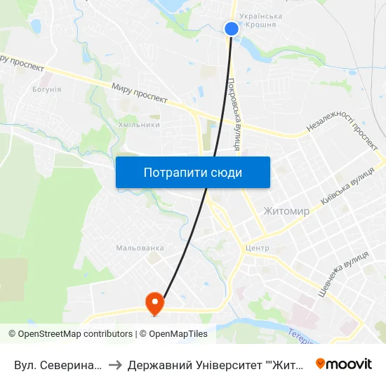 Вул. Северина Наливайка to Державний Університет ""Житомирська Політехніка"" map