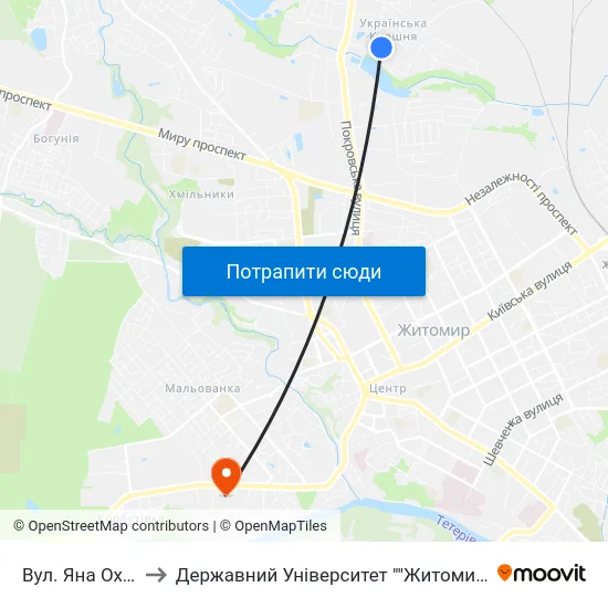 Вул. Яна Охоцького to Державний Університет ""Житомирська Політехніка"" map