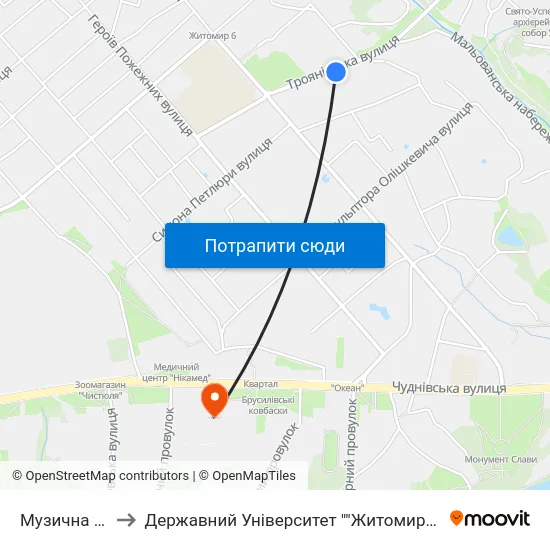 Музична Школа to Державний Університет ""Житомирська Політехніка"" map