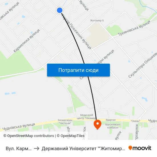 Вул. Кармелюка to Державний Університет ""Житомирська Політехніка"" map