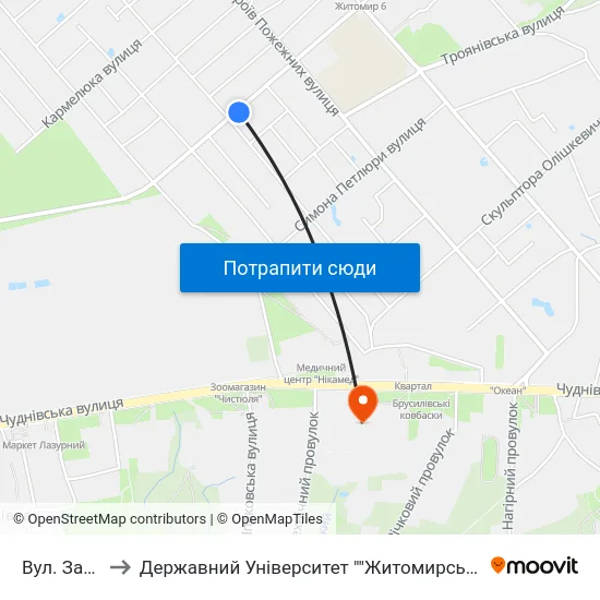 Вул. Західна to Державний Університет ""Житомирська Політехніка"" map
