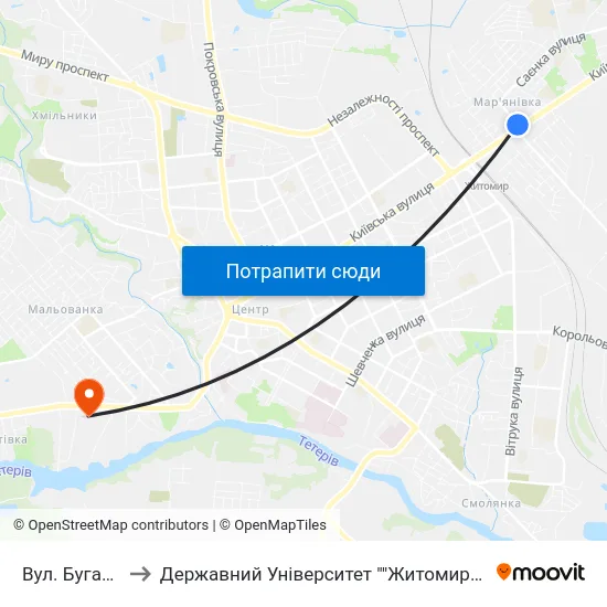 Вул. Бугайченка to Державний Університет ""Житомирська Політехніка"" map
