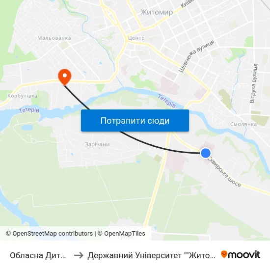 Обласна Дитяча Лікарня to Державний Університет ""Житомирська Політехніка"" map