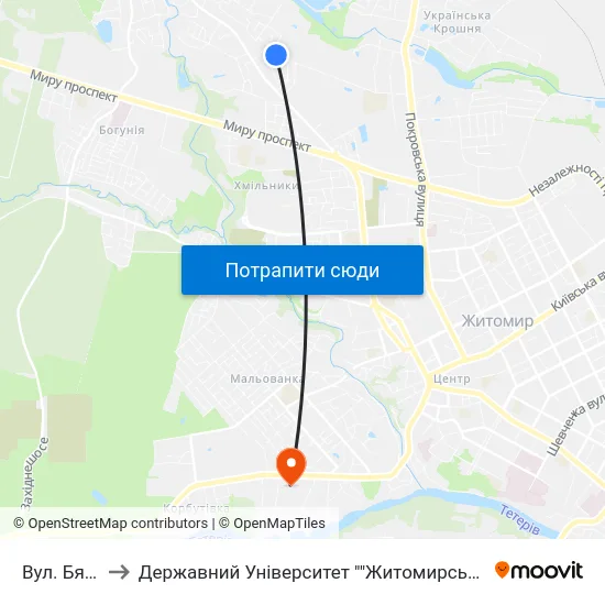 Вул. Бялика to Державний Університет ""Житомирська Політехніка"" map