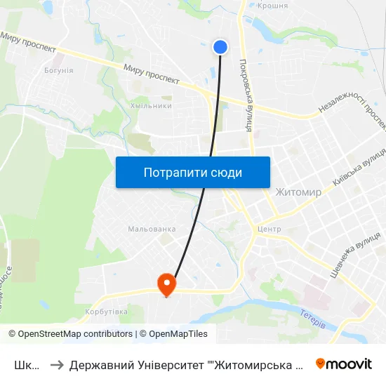 Школи to Державний Університет ""Житомирська Політехніка"" map