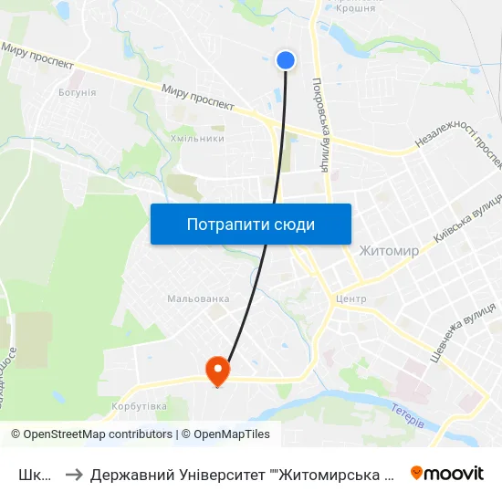 Школи to Державний Університет ""Житомирська Політехніка"" map