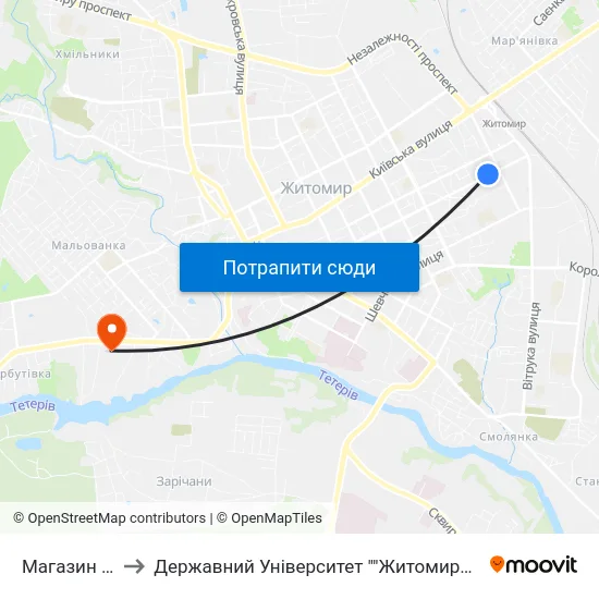 Магазин Квара to Державний Університет ""Житомирська Політехніка"" map